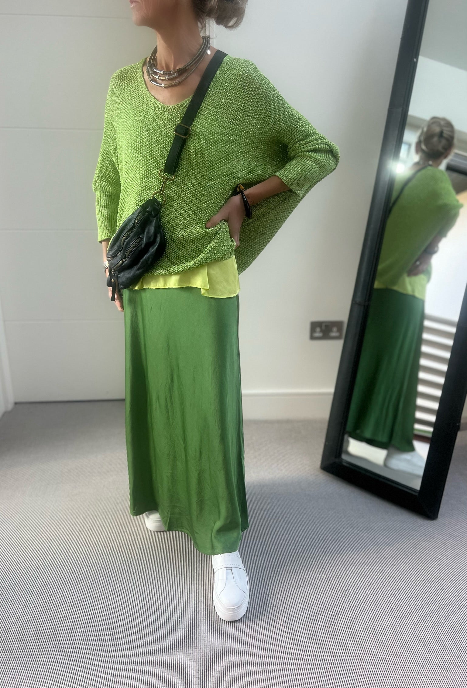 DIFFUSION.ie Satin Bias Cut Long Length Skirt in Amazon Green