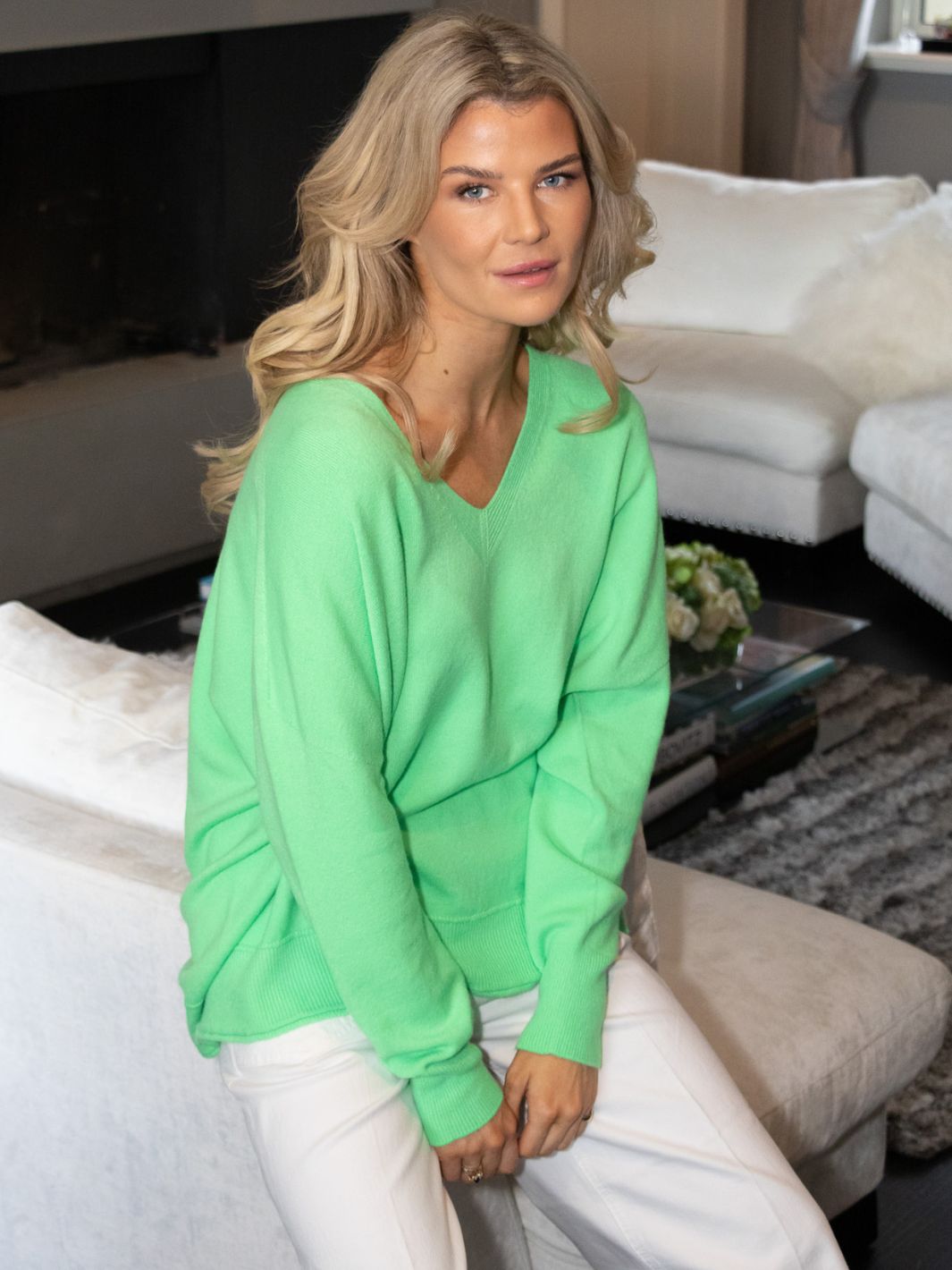 DIFFUSION.ie Serena Oversize V-Neck Sweater in Apple Green