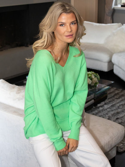 DIFFUSION.ie Serena Oversize V-Neck Sweater in Apple Green