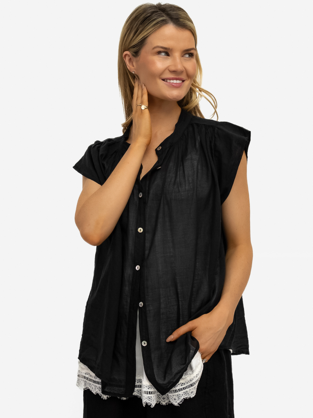 Diffusion.ie Shirts One Size Mia Cotton Shirt in Black