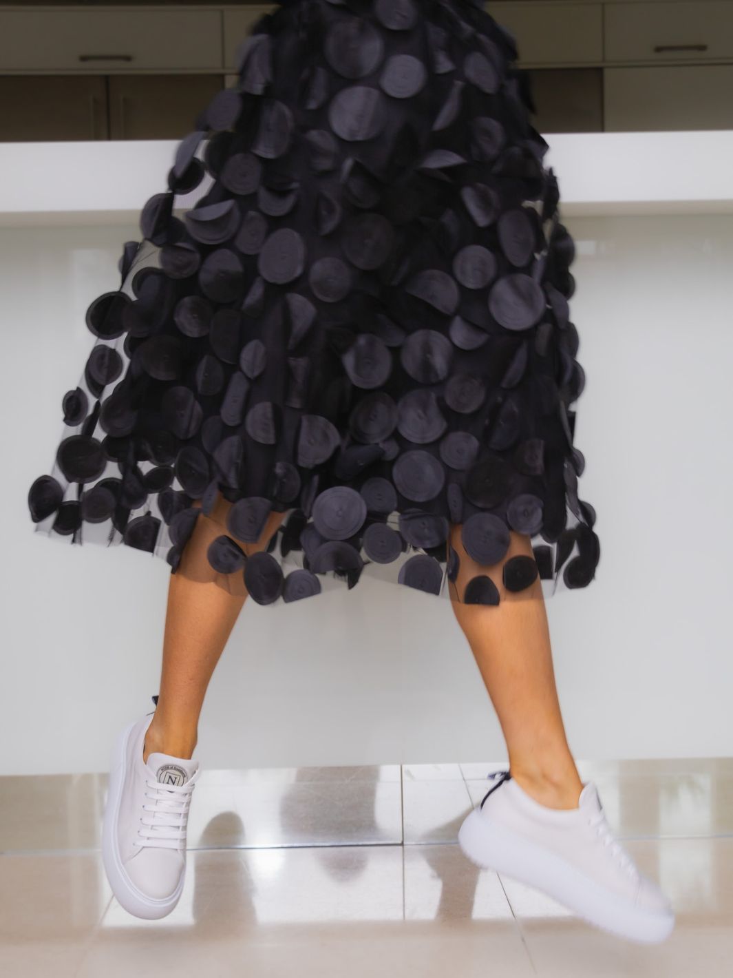 Diffusion.ie Skirt Dot Applique Midi Skirt in Black