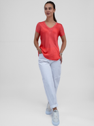 Diffusion.ie Top One Size Bias Cut Silky V Neck Tee In Coral