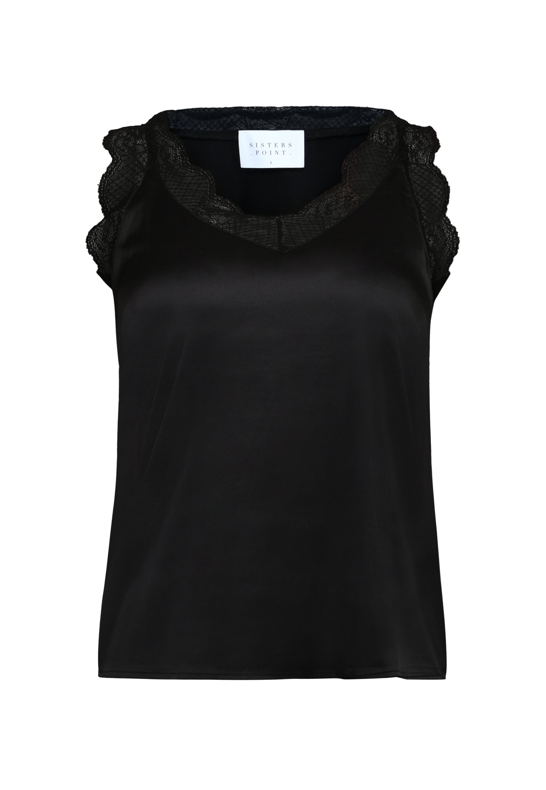 Diffusion.ie Top Sisters Point Satin Lace trim camisole in black