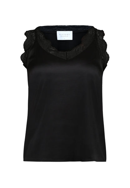 Diffusion.ie Top Sisters Point Satin Lace trim camisole in black