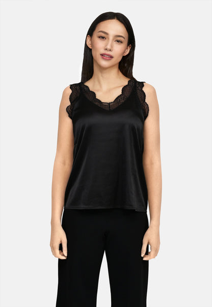 Diffusion.ie Top Sisters Point Satin Lace trim camisole in black