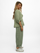 Diffusion.ie Trousers One Size Barrel Linen Loose Fit Trousers In Khaki