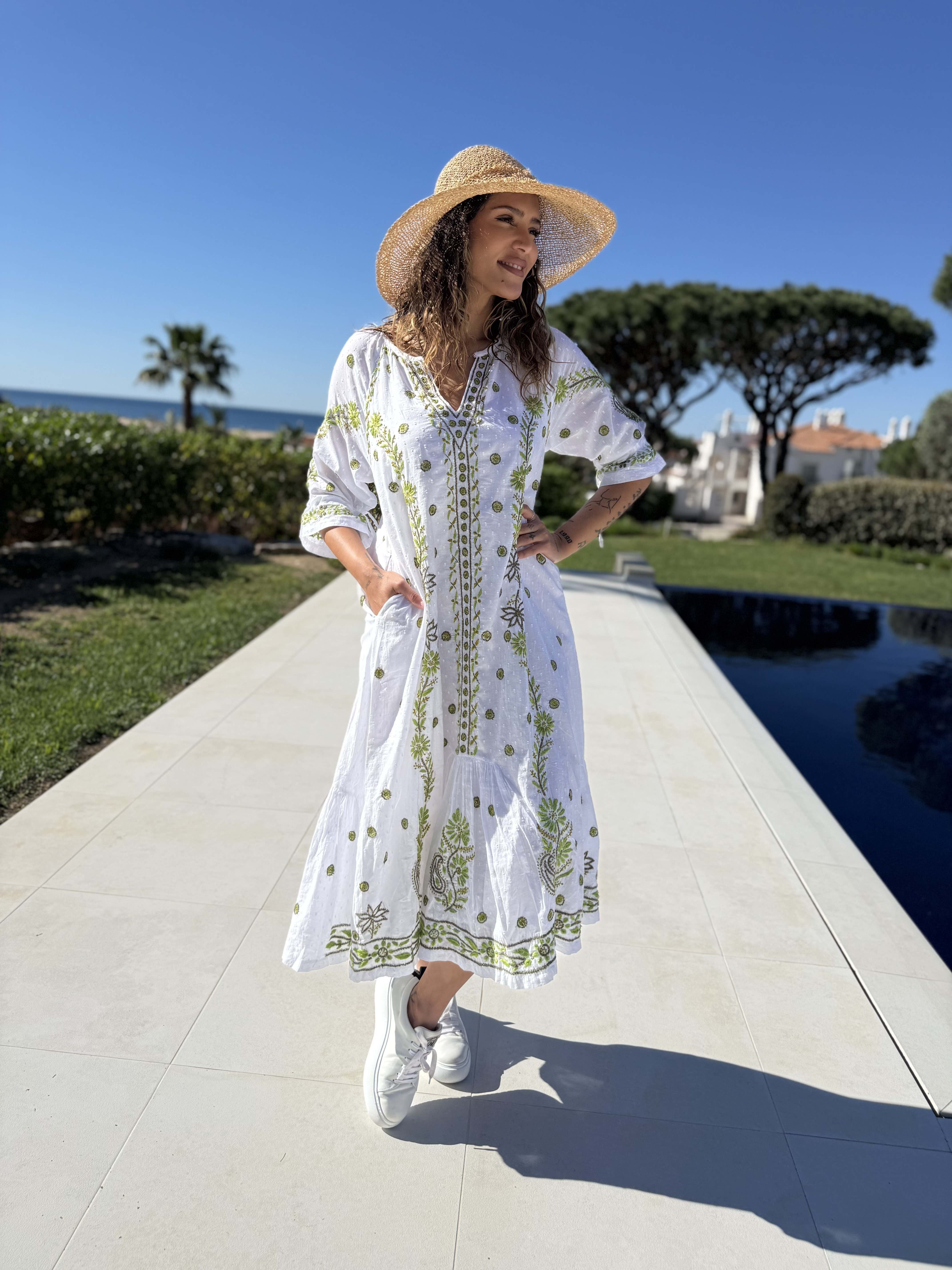 Grace Dress In White Green DIFFUSION Grace Dress In White Green DIFFUSION