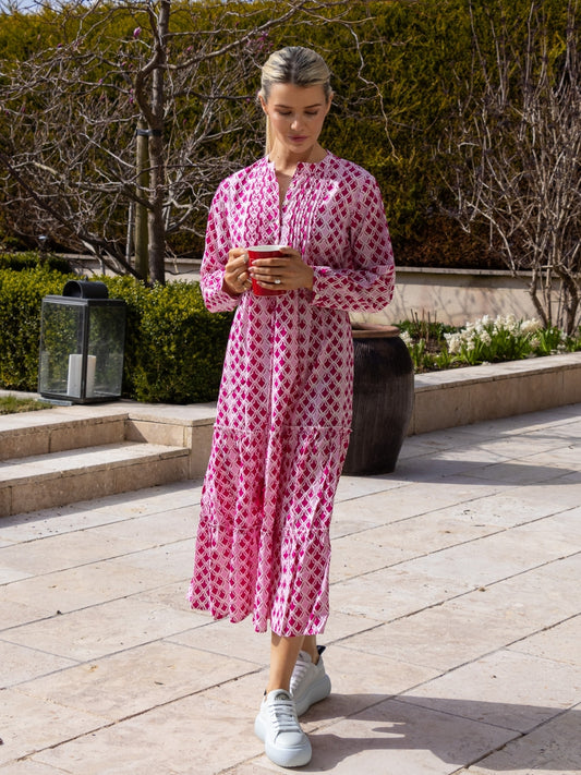 Dream Dresses Dress Corfu Cotton Dress In Pink Raspberry Print