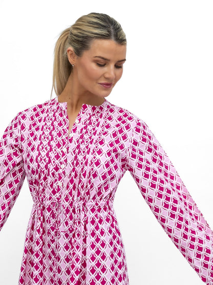 Dream Dresses Dress Corfu Cotton Dress In Pink Raspberry Print