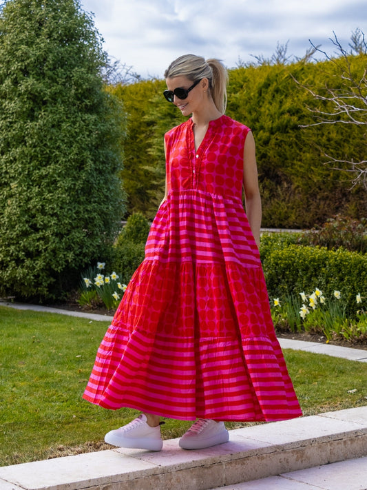 Dream Dresses Dress Geisha Maxi Dress In Soneva Stripe Pink And Red
