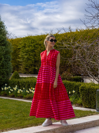Dream Dresses Dress Geisha Maxi Dress In Soneva Stripe Pink And Red