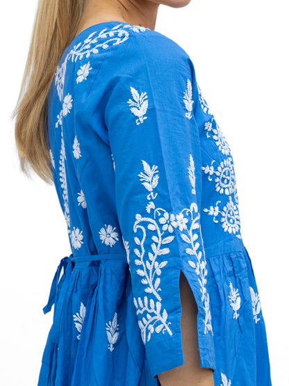 Dream Dresses Dress Jumairah Cotton Dress In Sky Blue With Embroidery