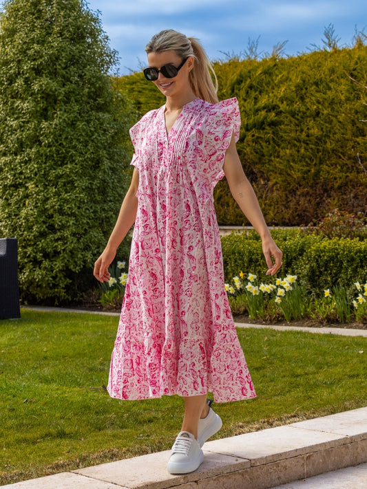 Dream Dresses Dress Marcia Cotton Dress In Pink Print