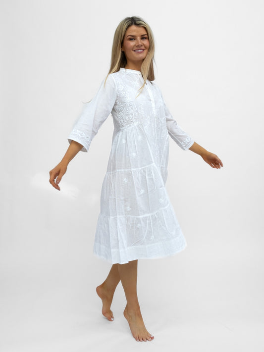 Dream Dresses Dress Milton Cotton Beach Dress Cover Up In White With Embroidery