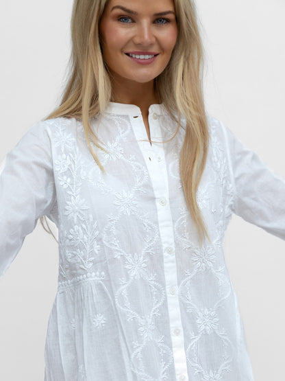 Dream Dresses Dress Milton Cotton Beach Dress Cover Up In White With Embroidery