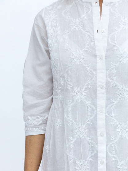 Dream Dresses Dress Milton Cotton Beach Dress Cover Up In White With Embroidery