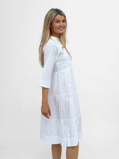 Dream Dresses Dress Milton Cotton Beach Dress Cover Up In White With Embroidery