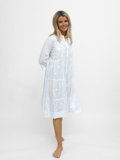 Dream Dresses Dress Milton Cotton Beach Dress Cover Up In White With Embroidery