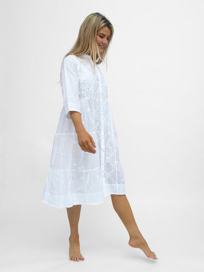Dream Dresses Dress Milton Cotton Beach Dress Cover Up In White With Embroidery
