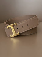 Italian Collection Belts One Size Italian Leather Belt in Taupe