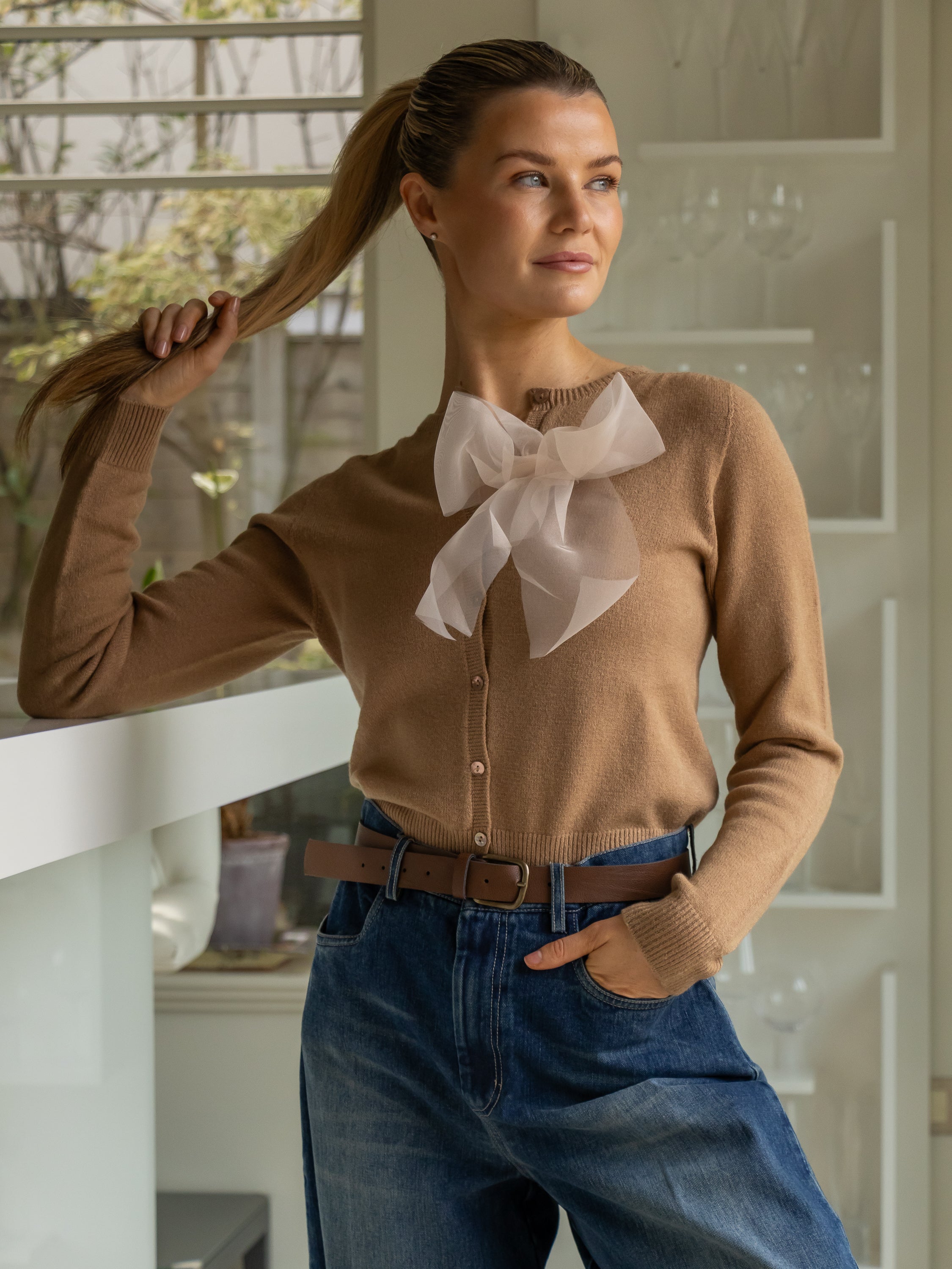 Italian Collection Cardigan One Size Beau Cardigan in Camel