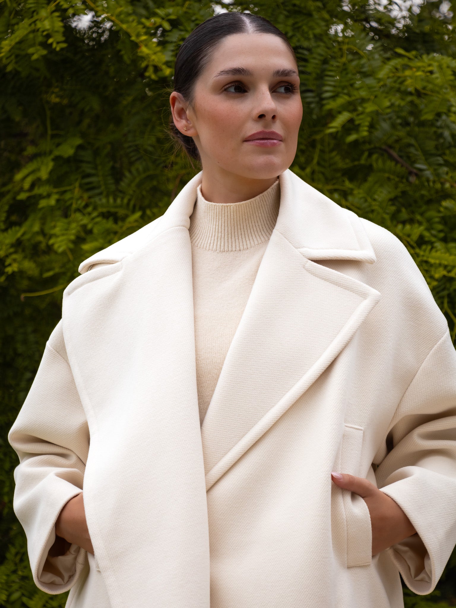 Italian Collection Coat One Size Garbo Classic Oversized Coat in Cream