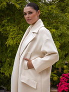 Italian Collection Coat One Size Garbo Classic Oversized Coat in Cream