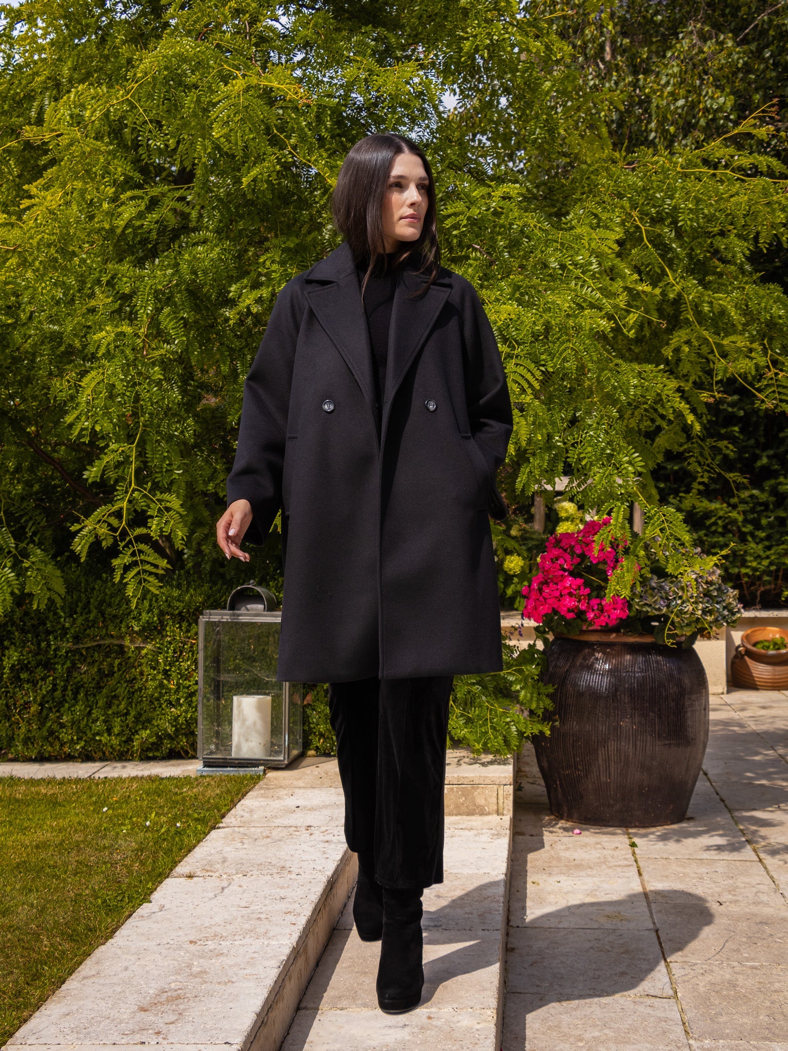 Italian Collection Coat One Size Kelly ¾ Length Coat in Classic Black