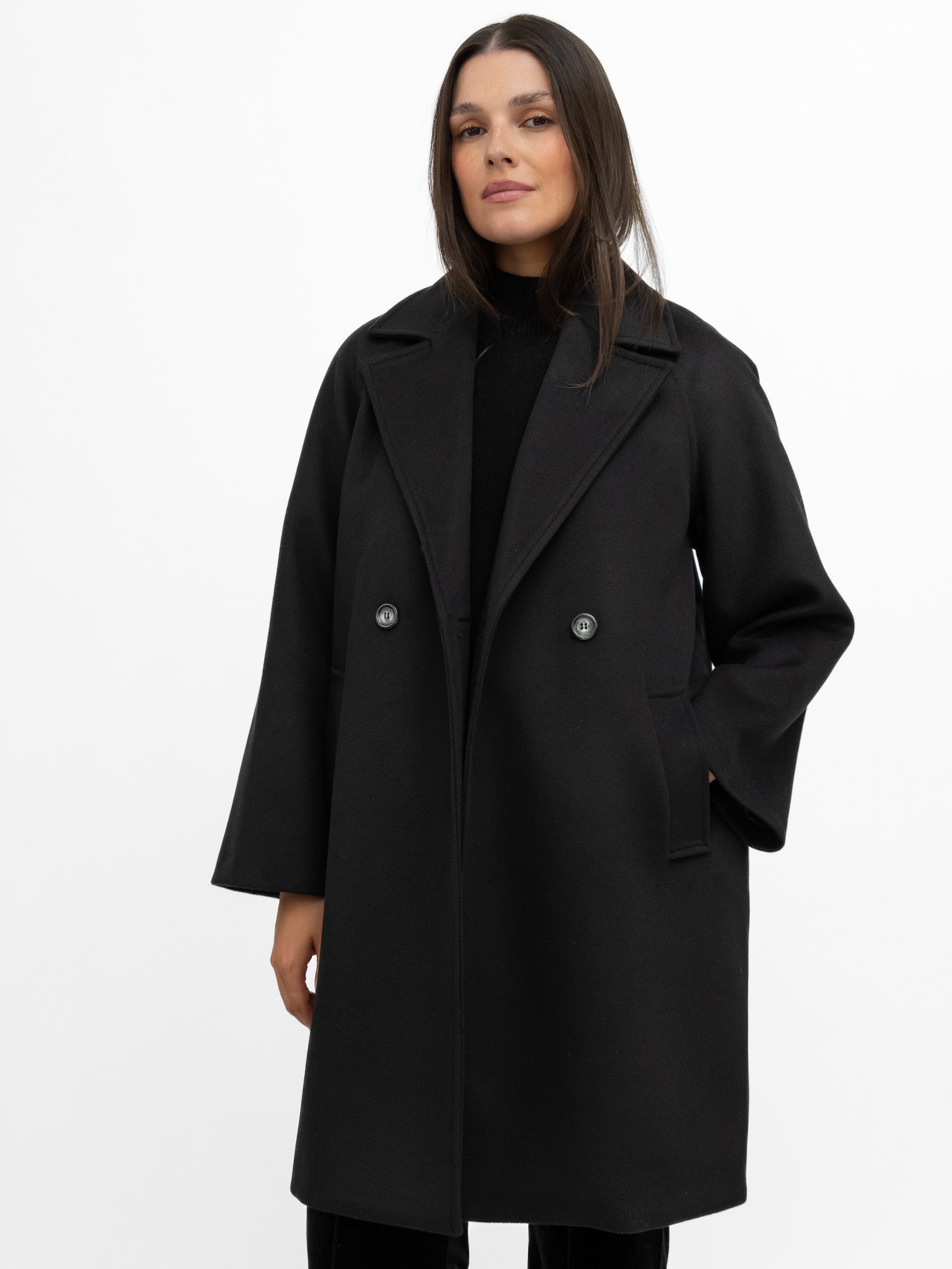 Italian Collection Coat One Size Kelly ¾ Length Coat in Classic Black