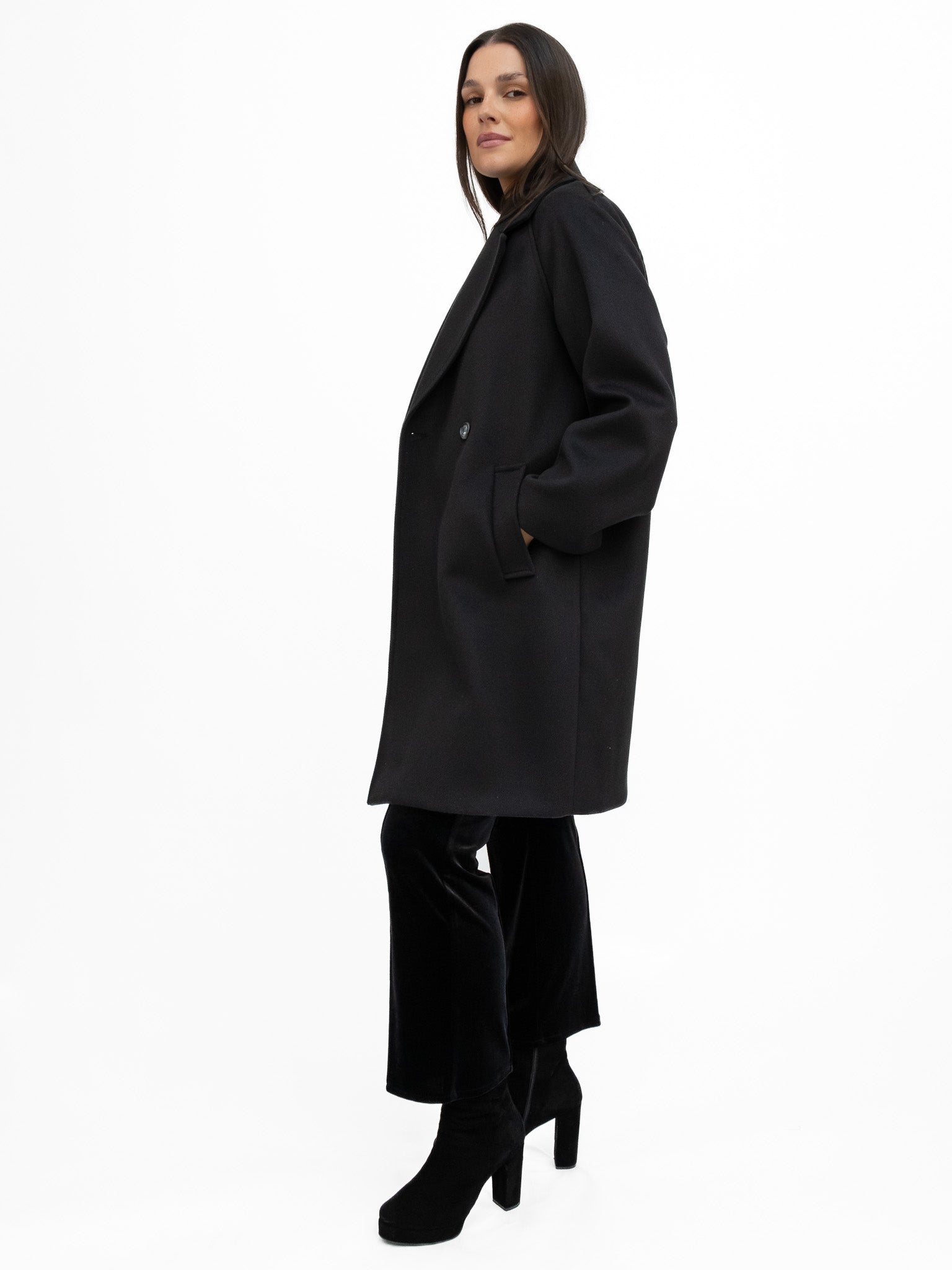 Italian Collection Coat One Size Kelly ¾ Length Coat in Classic Black