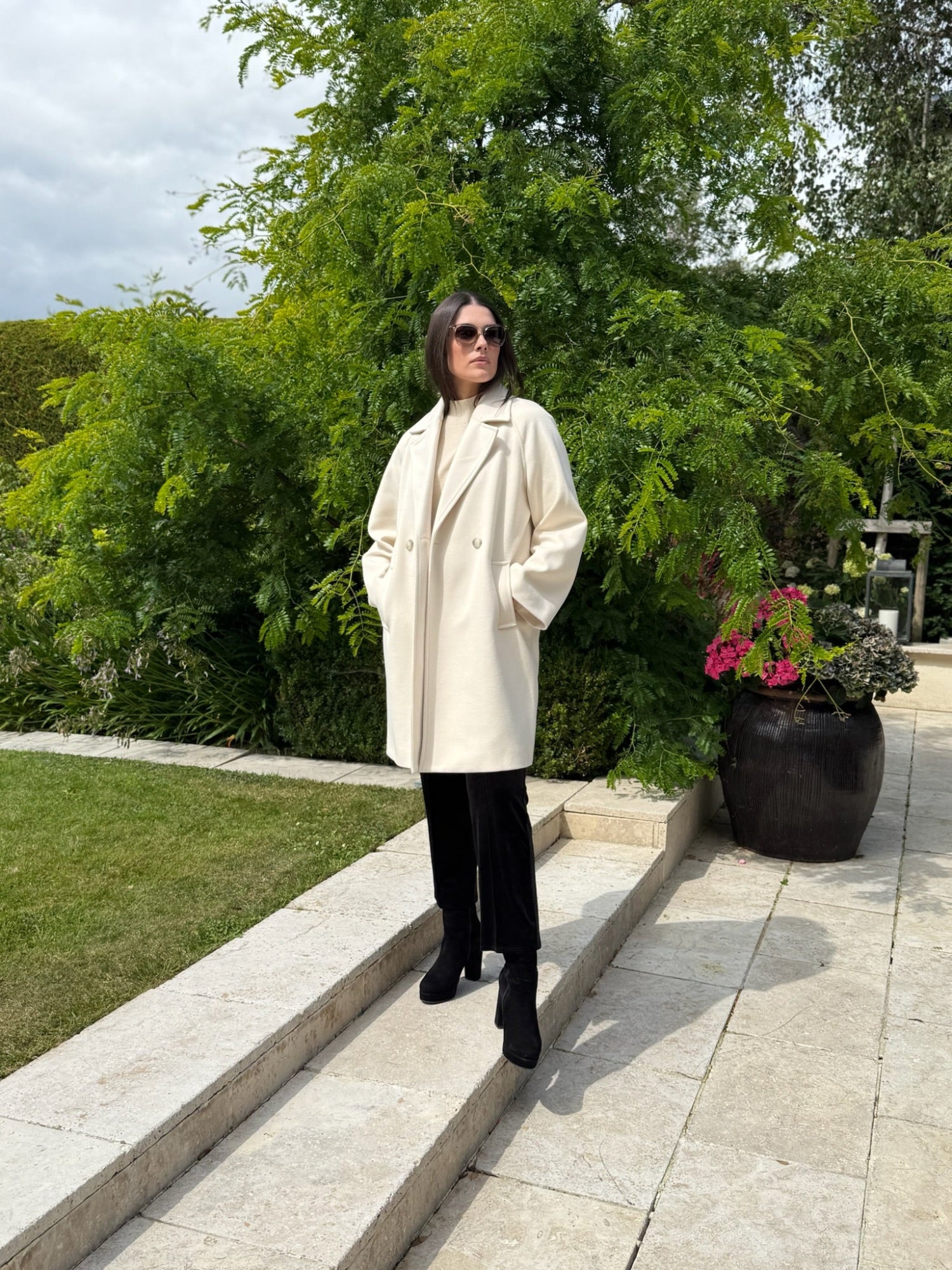 Italian Collection Coat One Size Kelly ¾ Length Coat in Cream