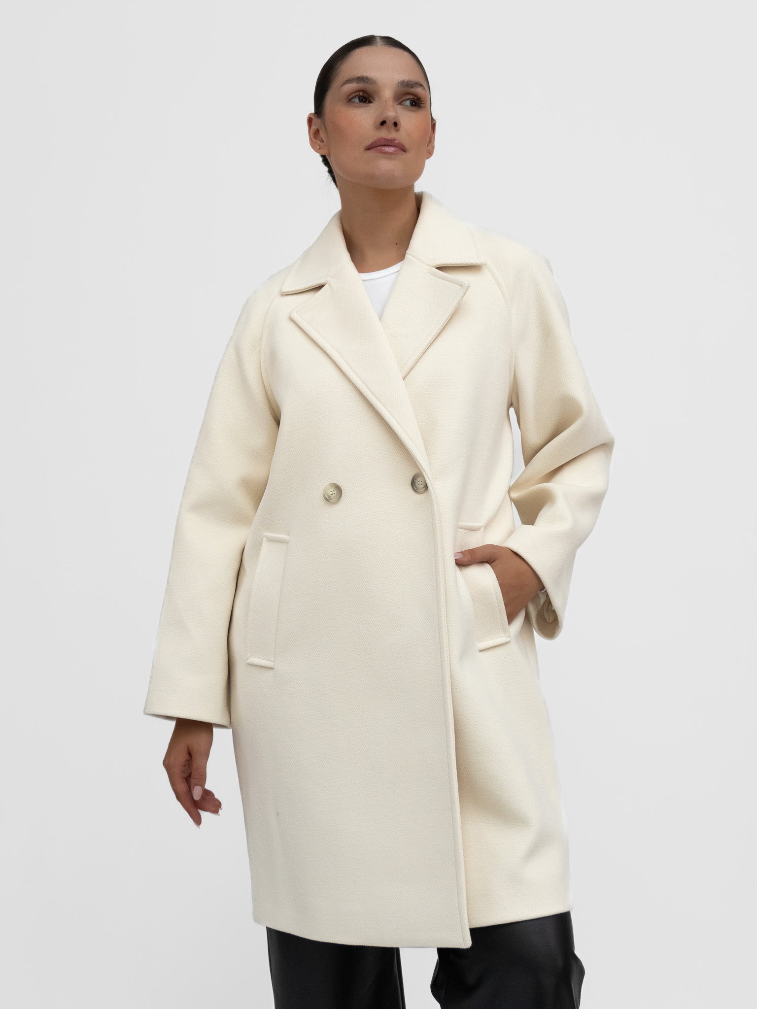 Italian Collection Coat One Size Kelly ¾ Length Coat in Cream