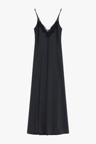 Italian Collection Dress Long Dress with Straps and Lace V-Neckline in Black