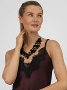 Italian Collection Dress Long Dress with Straps and Lace V-Neckline in Burgundy