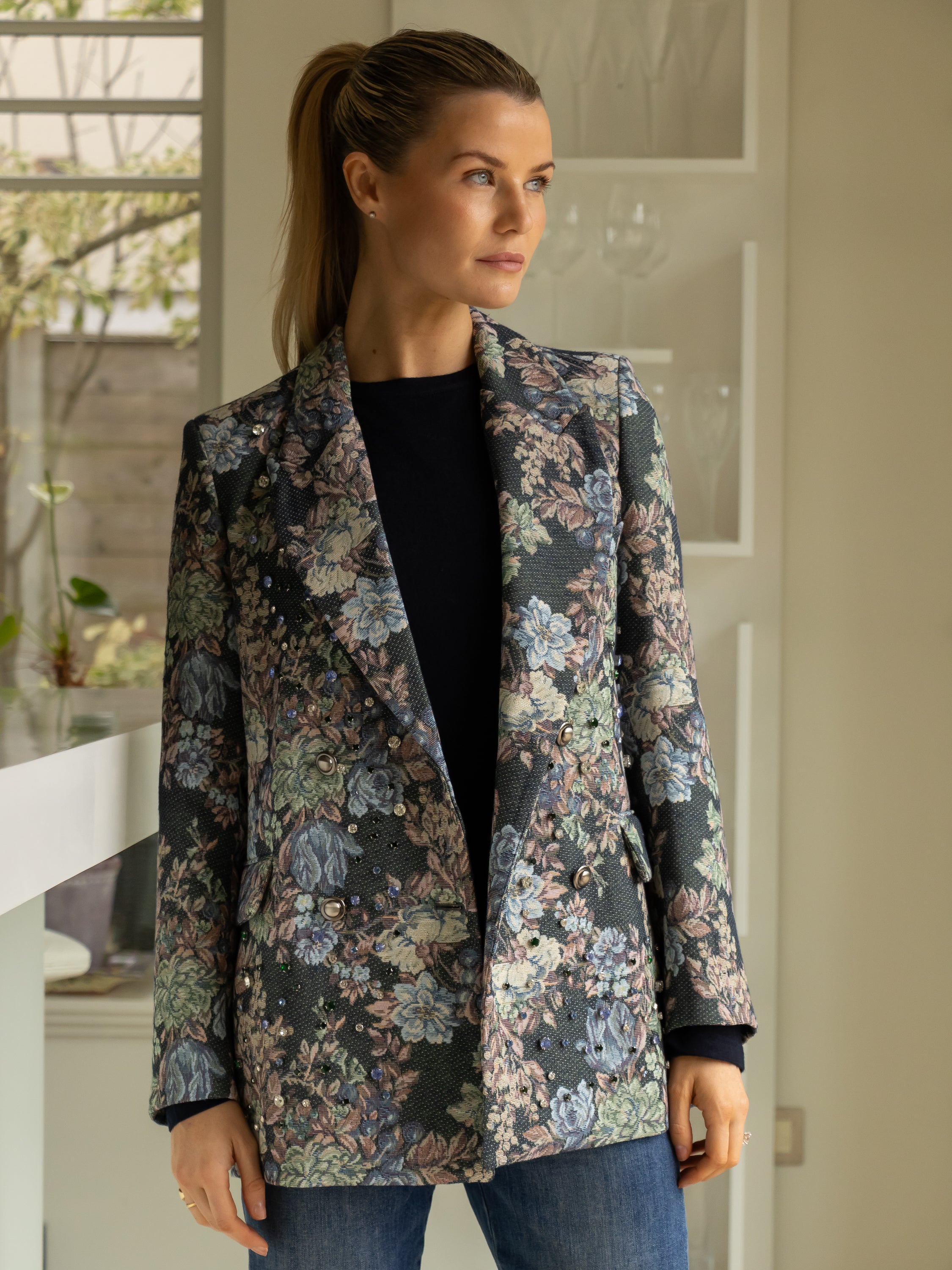Italian Collection Jacket Baroque Studded Floral Blazer