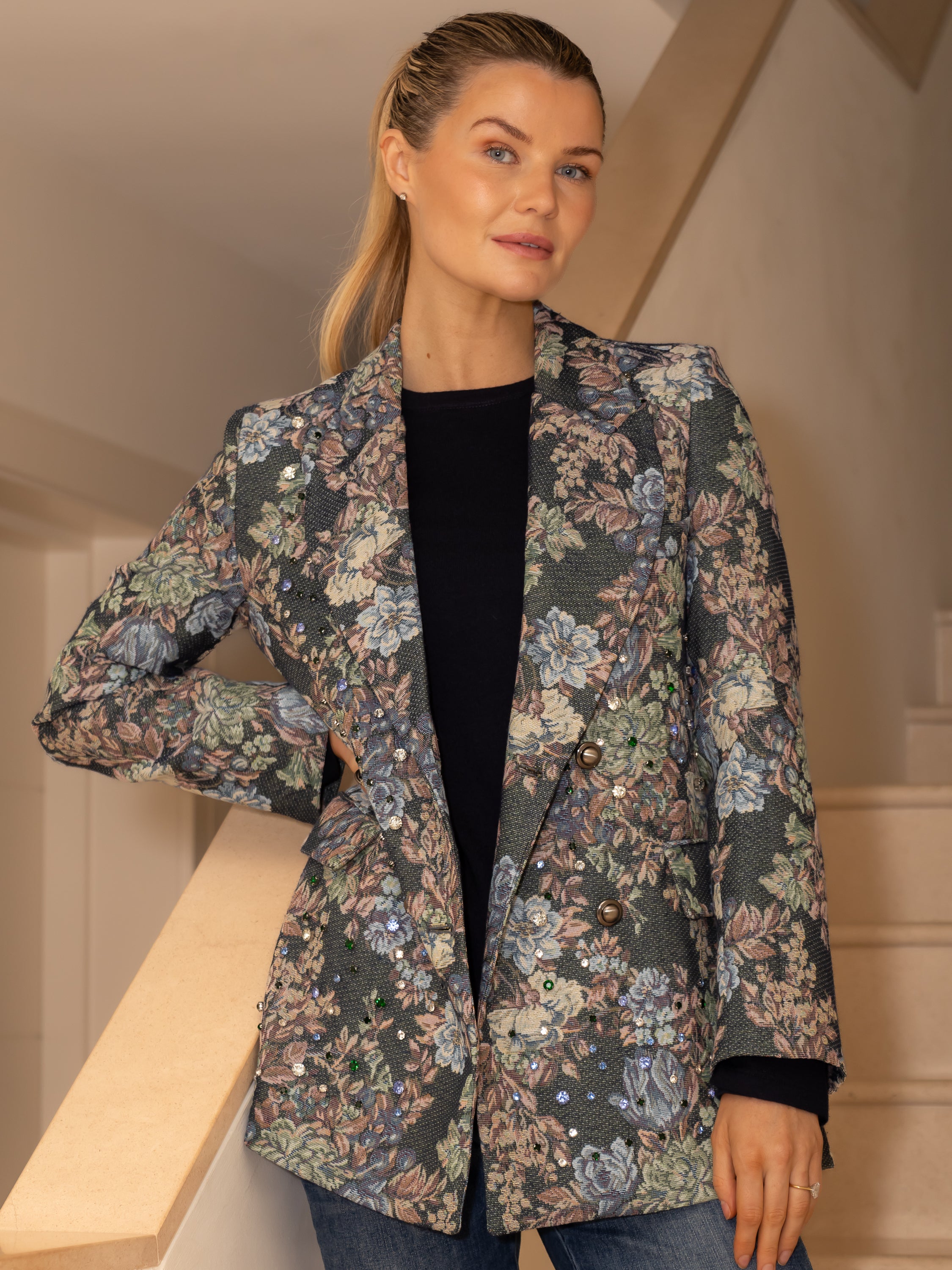 Italian Collection Jacket Baroque Studded Floral Blazer
