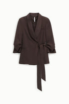 Italian Collection Jacket Blazer with ribbon tie and satin-effect lapel in in Chocolate Brown