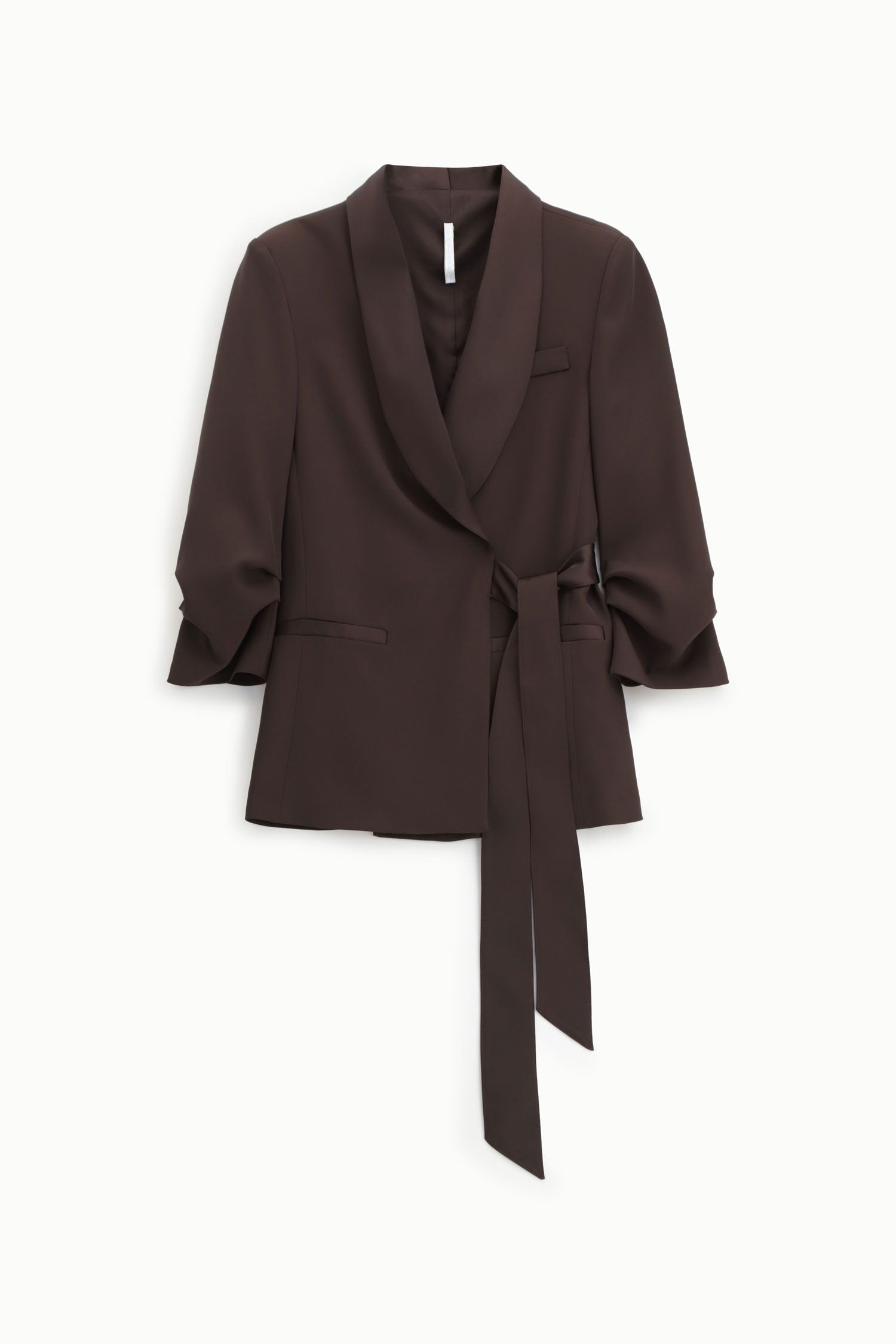 Italian Collection Jacket Blazer with ribbon tie and satin-effect lapel in in Chocolate Brown