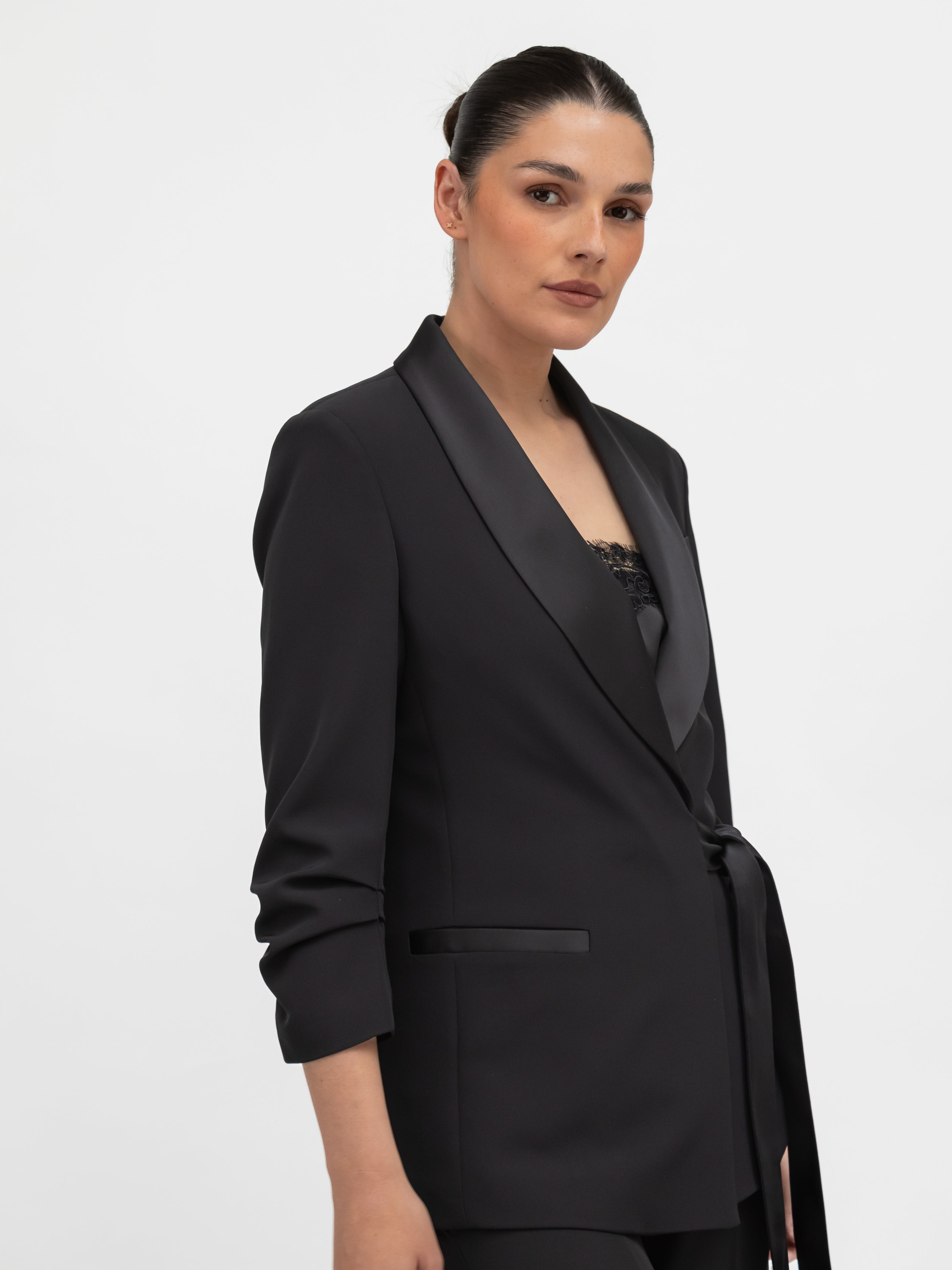Italian Collection Jacket Blazer with side closure and satin-effect lapel in Black