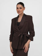 Italian Collection Jacket Blazer with side closure and satin-effect lapel in in Chocolate Brown