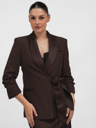 Italian Collection Jacket Blazer with side closure and satin-effect lapel in in Chocolate Brown