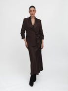 Italian Collection Jacket Blazer with side closure and satin-effect lapel in in Chocolate Brown
