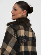 Italian Collection Jacket Cecile Check Jacket with Faux Fur Collar