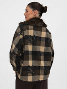 Italian Collection Jacket Cecile Check Jacket with Faux Fur Collar