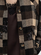 Italian Collection Jacket Cecile Check Jacket with Faux Fur Collar