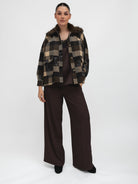 Italian Collection Jacket Cecile Check Jacket with Faux Fur Collar