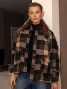 Italian Collection Jacket Cecile Check Jacket with Faux Fur Collar