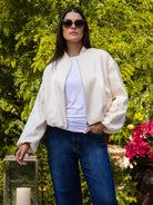 Italian Collection Jacket Cloud Crop Bomber Jacket in Ivory