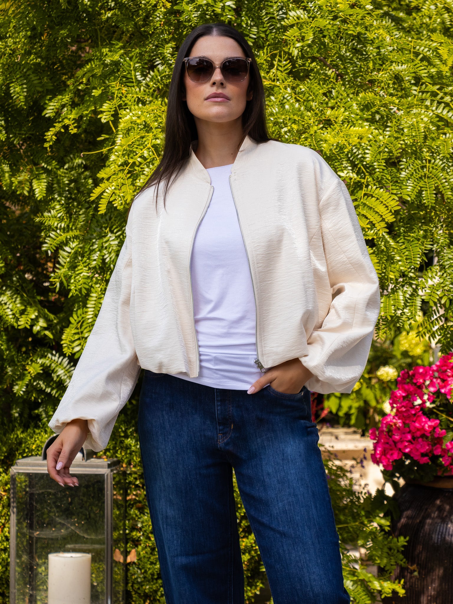 Italian Collection Jacket Cloud Crop Bomber Jacket in Ivory