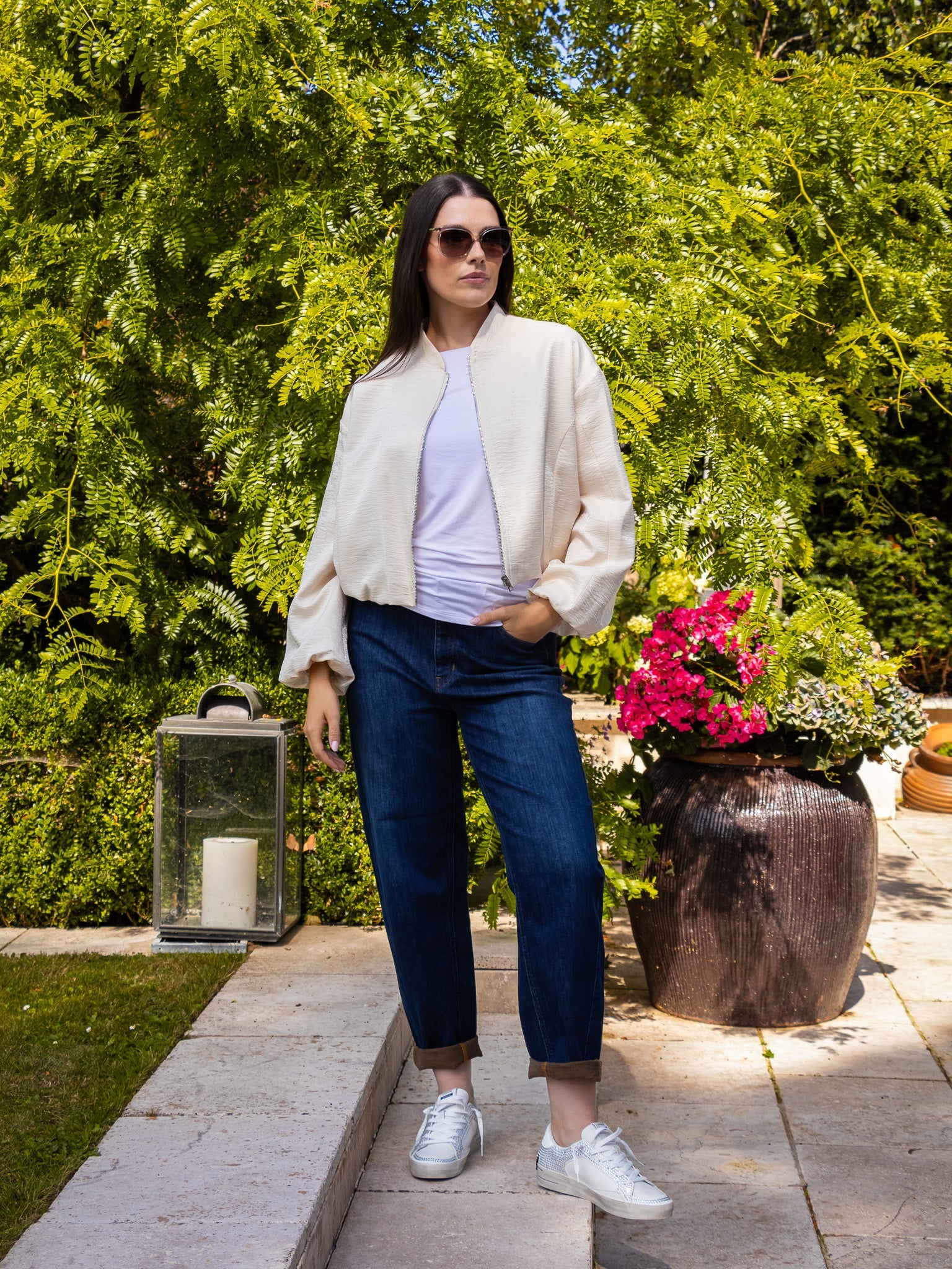 Italian Collection Jacket Cloud Crop Bomber Jacket in Ivory